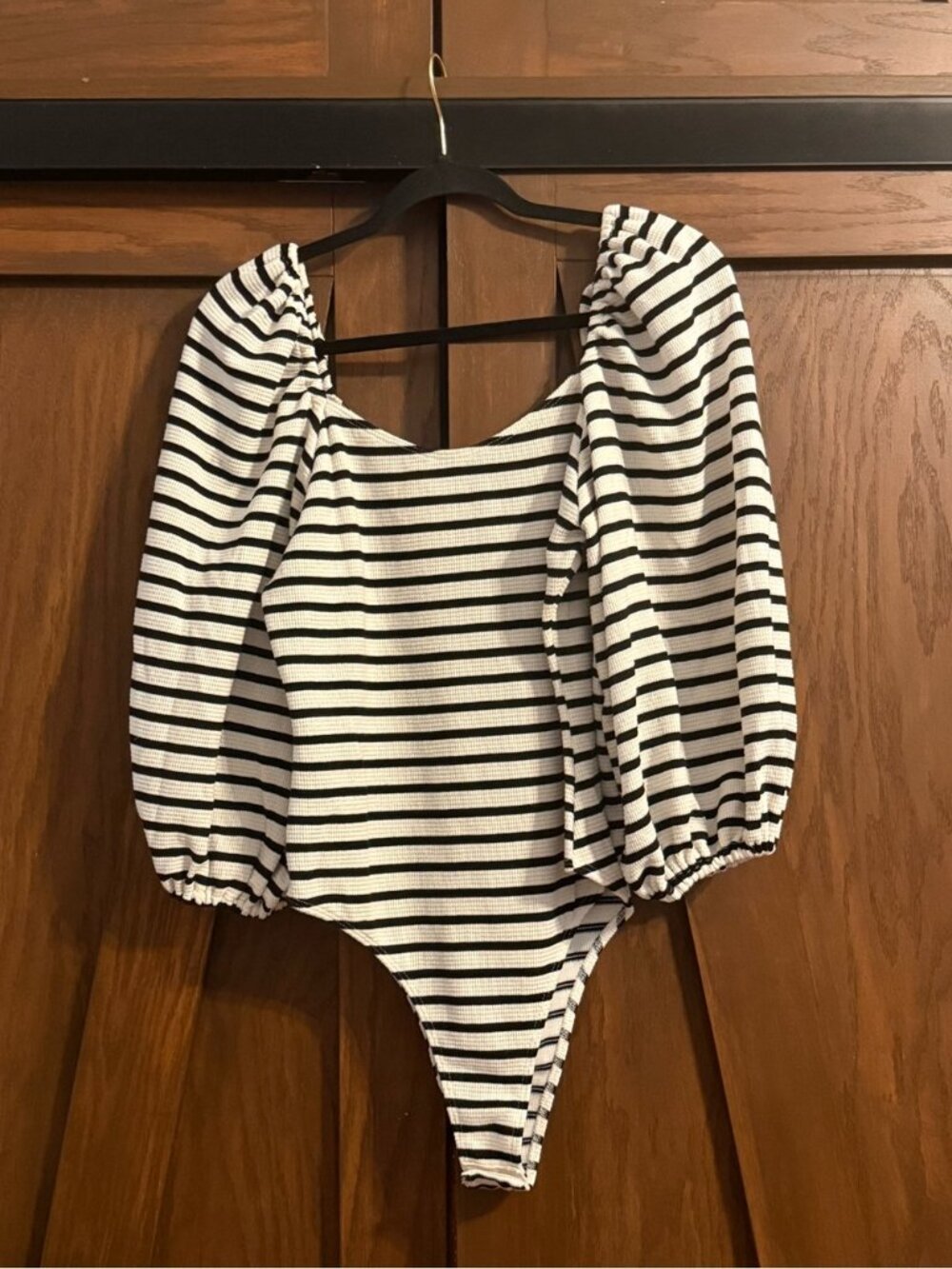 Bucketlist bodysuit puff sleeve Black and White Striped NWOT